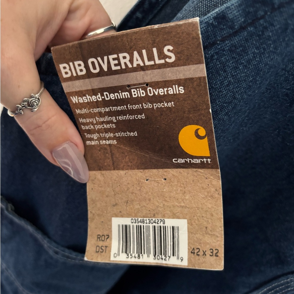 NWT Carhartt Washed-Denim Bib Overalls Dark Wash Size 42 X 32 - Picture 9 of 15
